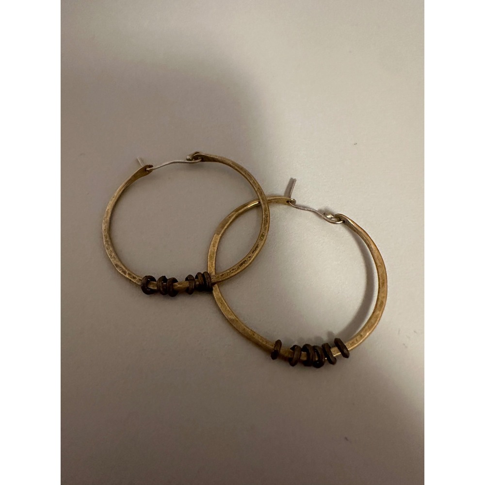 Jennifer Kahn Brass Hoop Earrings with Silver Heishi Beads
